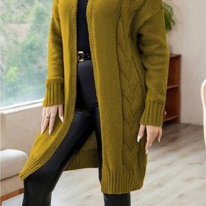 SHEIN Mustard Cable Knit Cardigan